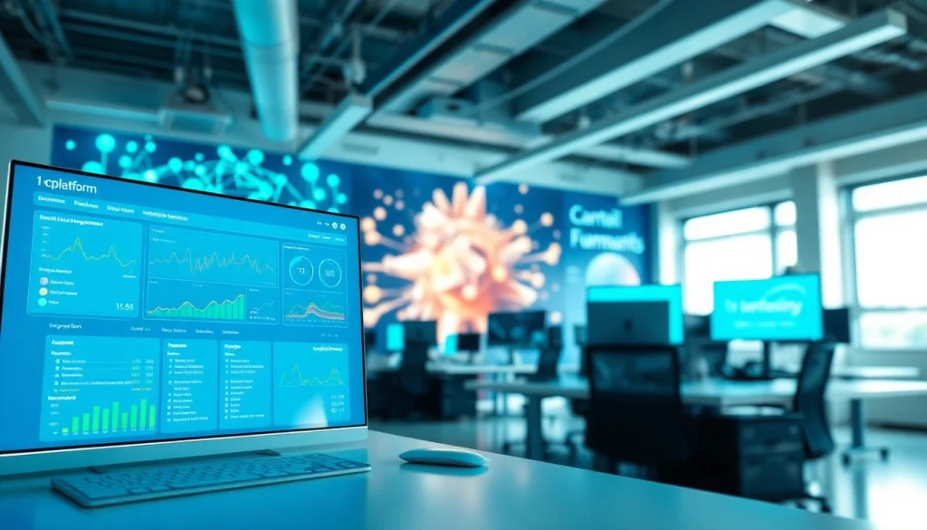 Users engaging with advanced features of 1cplatform on a sleek digital dashboard.