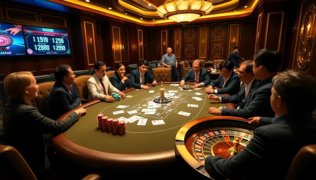 Pahala4d players enjoying an intense poker game at a luxurious casino table.