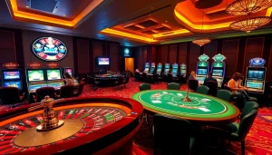 Engaging gamers at the casino scene on https://gg88.tech/ with roulette and slot machines.