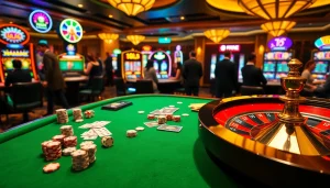 Engaging gaming scene highlighting Luck8 with poker chips and roulette wheel.