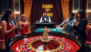 Experience the excitement of RR88 with vibrant gambling action at a luxurious casino table.