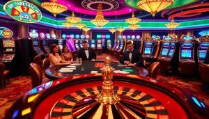 Experience the thrill of gambling at https://fly88.deal/, featuring vibrant casino tables and slot machines.