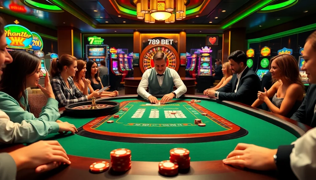 Exciting gameplay experience at 789 BET with vibrant casino elements like poker chips and cards.