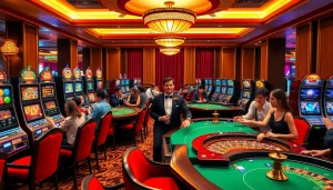 Excited players enjoying various games at tt88's luxurious casino environment with vibrant slot machines.