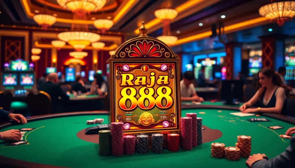 Players enjoying the Raja 88 slot machine in a vibrant casino atmosphere.