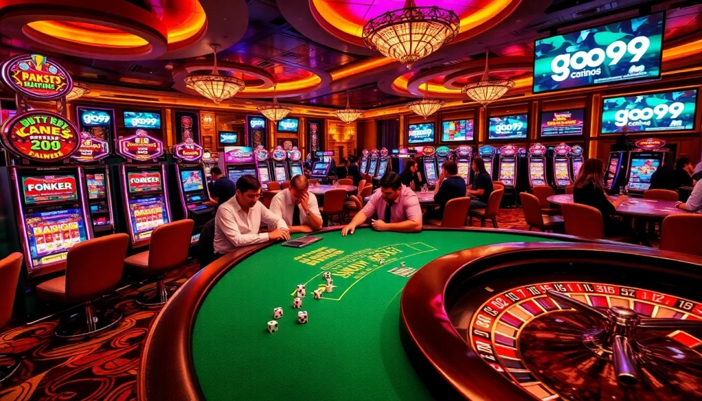 Experience high-stakes excitement at go99 casino with poker tables, vibrant slots, and roulette.