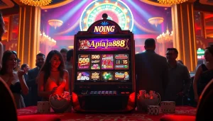 Experience the excitement of slot apiraja88 in a vibrant casino scene with luxurious elements.
