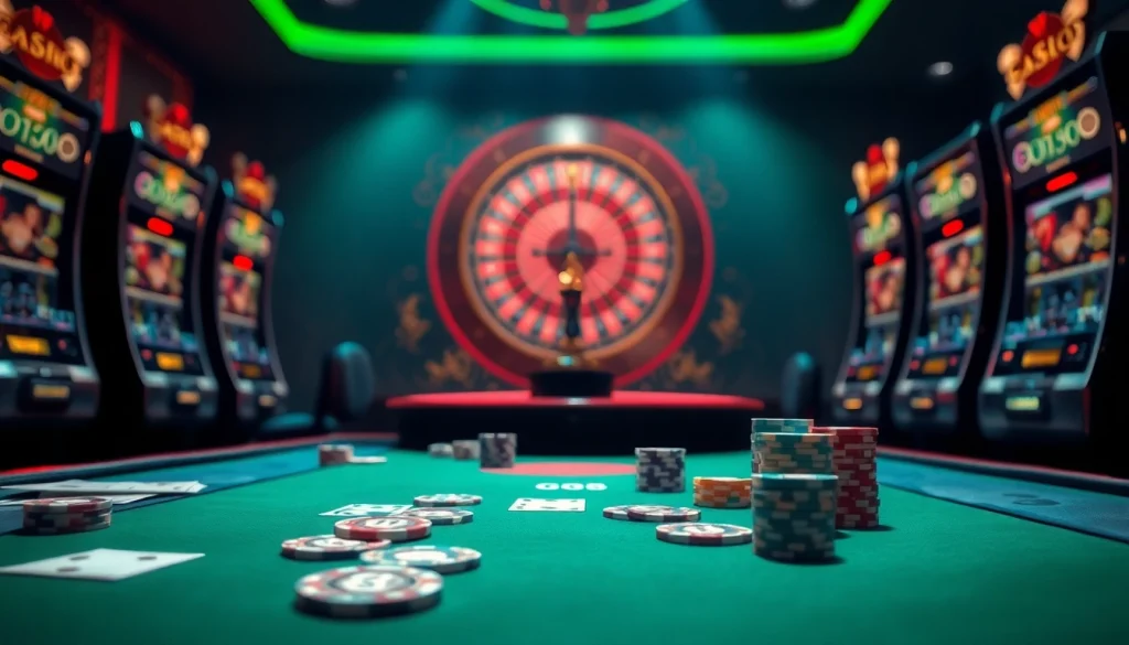 Experience the thrill of gambling at https://gg88.cn.com/ with a vibrant casino scene featuring poker chips and a roulette wheel.
