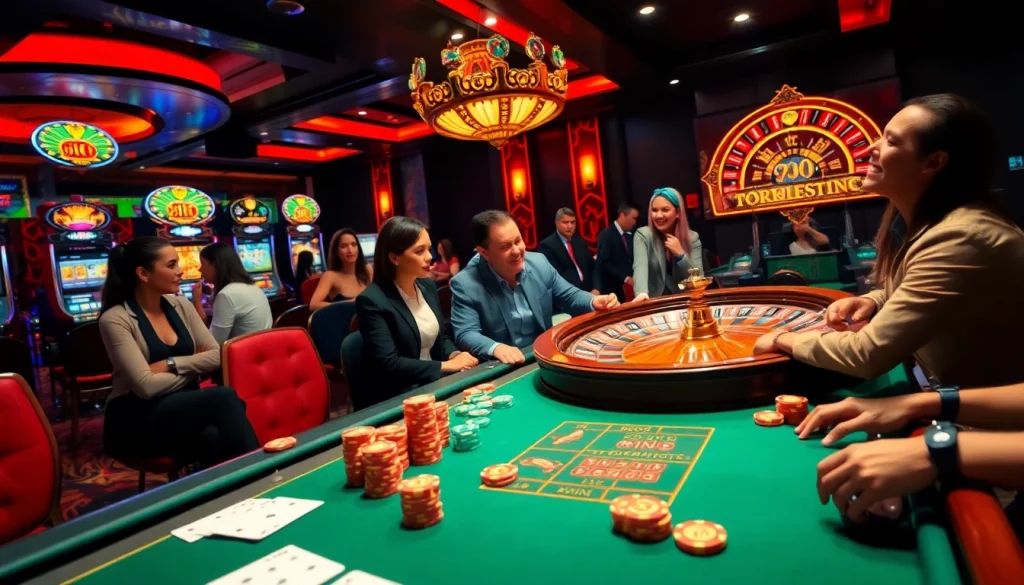 Experience the excitement of 789 win at a luxurious casino table with engaged players and roulette wheel.