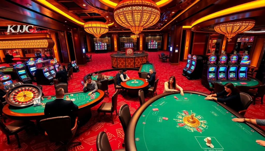 KJC members enjoying sophisticated gameplay at a high-stakes casino table with cards and chips.