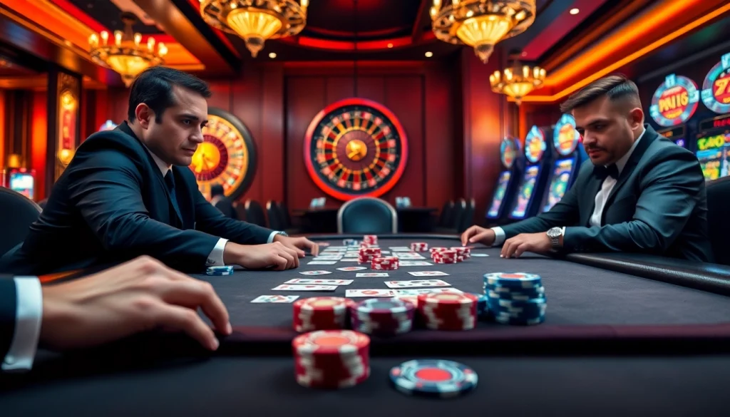 Engaging play at the BDJL poker table with focused players, illuminating the excitement of casino gambling.