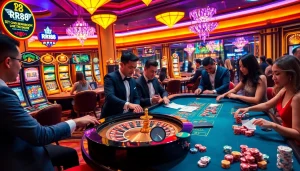 RR88 players strategizing at a luxurious roulette table, highlighting the thrill of casino gaming.