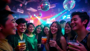 在上海夜店中展现吃瓜百科文化的充满活力的夜生活场景。