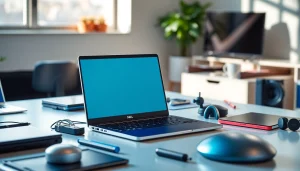 最新の DELL クーポン割引を、モダンなノートパソコンとガジェットが揃う活気あるワークスペースで発見。