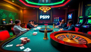 Dynamic gamblers placing bets at nhà cái PS99's vibrant casino table.