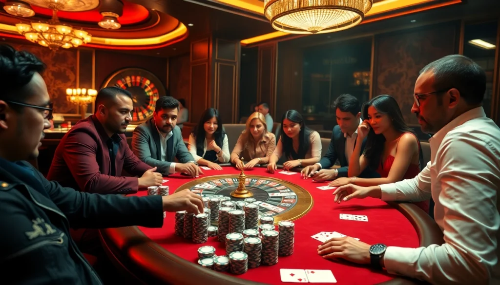 Experience thrilling action at KJC's luxurious casino, featuring poker tables and vibrant gameplay.