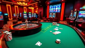 Experience the thrill of gambling at gg88.com with vibrant casino visuals depicting poker games and roulette.
