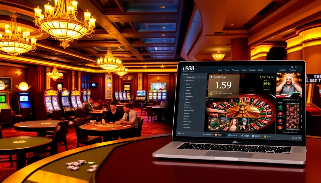 Experience thrilling gameplay at u888 com with poker chips and cards in an elegant casino setting.