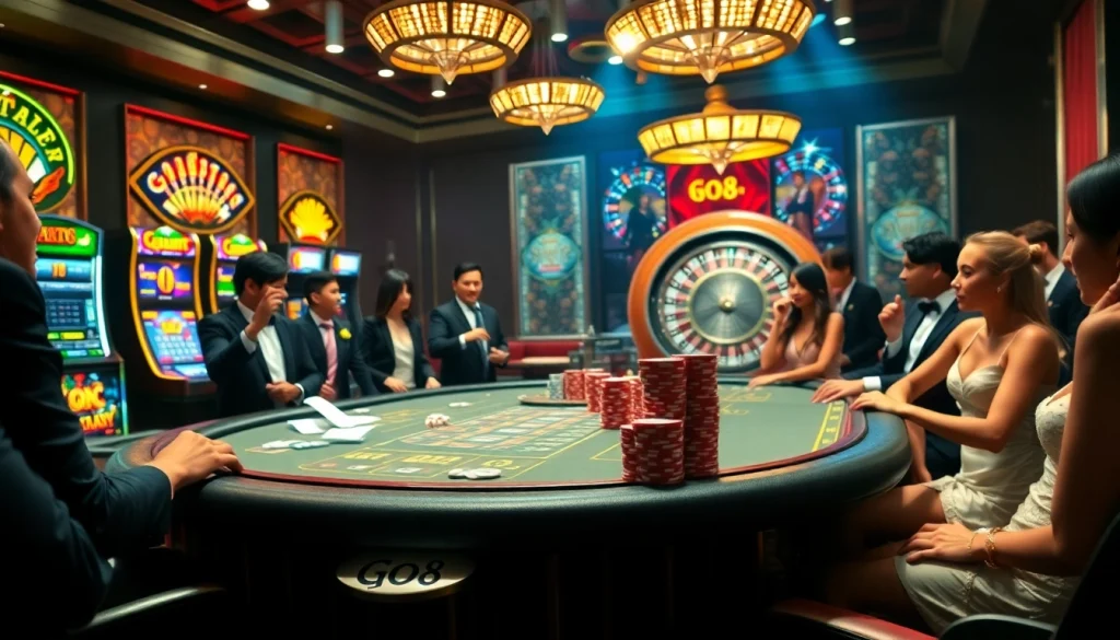 GO8 players enjoying a high-stakes game at a luxurious casino table.