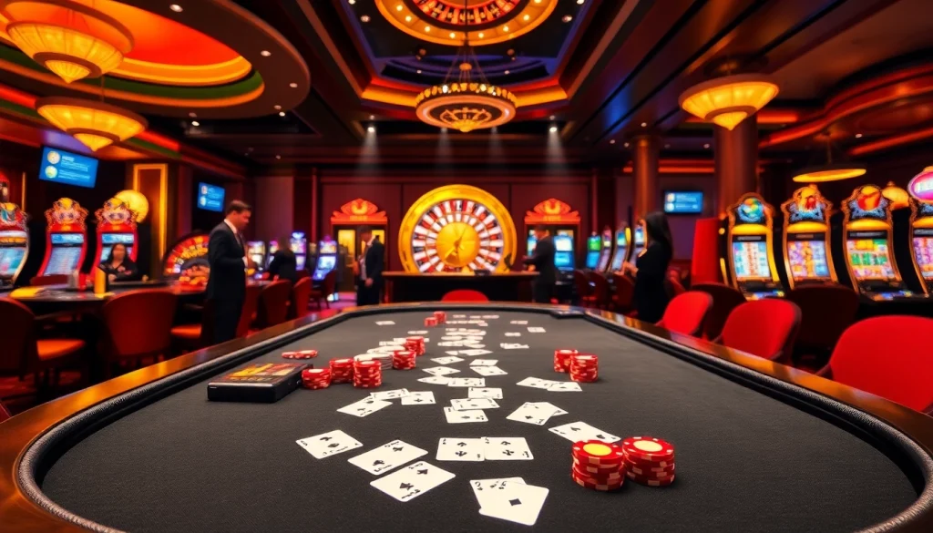 Engage in exciting gameplay at 789BET with a luxurious poker table and vibrant casino atmosphere.