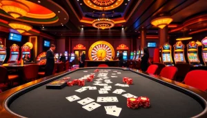 Engage in exciting gameplay at 789BET with a luxurious poker table and vibrant casino atmosphere.