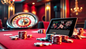 Experience the thrill of 79king with vibrant poker chips and a spinning roulette wheel.