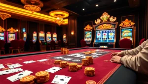 Scène de jeu de casino crypto passionnante avec des jetons de poker et une interface de paris numériques.