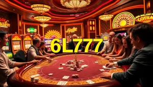 Players enjoying the excitement of 6L777 at a luxurious casino table with vibrant gaming elements.