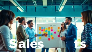 Explore the best job boards for salespeople featuring a collaborative team in a vibrant office.