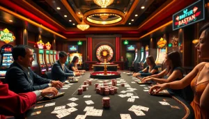 Experience the excitement of BDTK3 with players at a vibrant casino table, showcasing poker chips and cards.