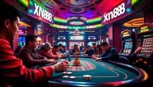 Engage with thrilling gameplay at XN88 net casino, featuring vibrant gaming tables and eager players.