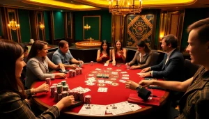 Thabet gaming experience with luxury poker tables and vibrant chips creating an exciting atmosphere.