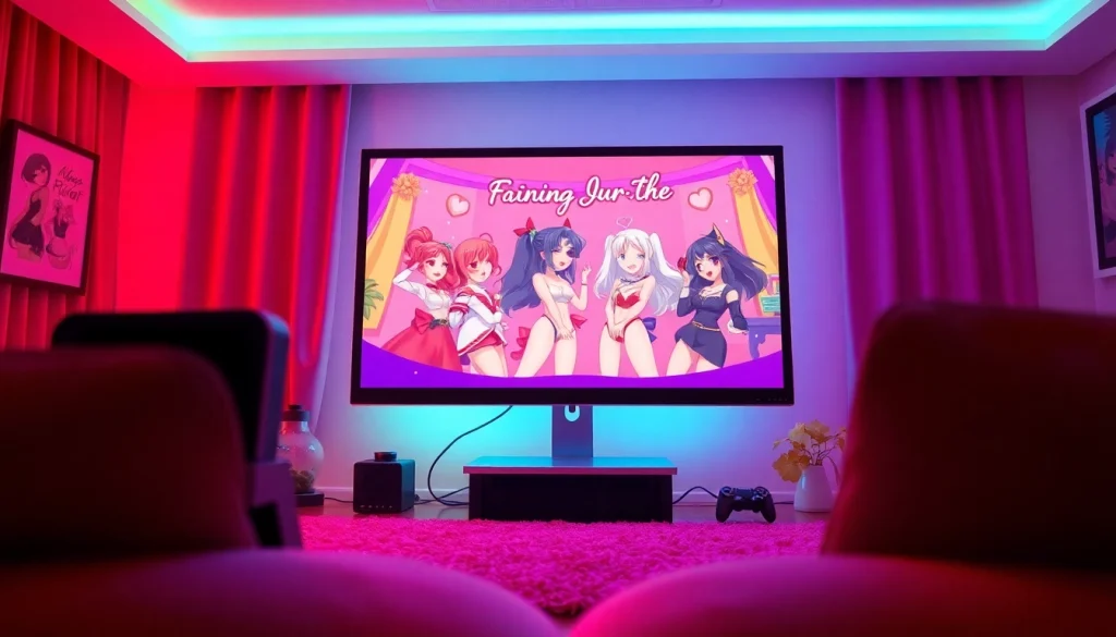 Engaging promotional image for a porn game featuring colorful graphics and a cozy gaming setup.
