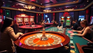Engaging scene showcasing reputable online betting platforms with vibrant casino tables.
