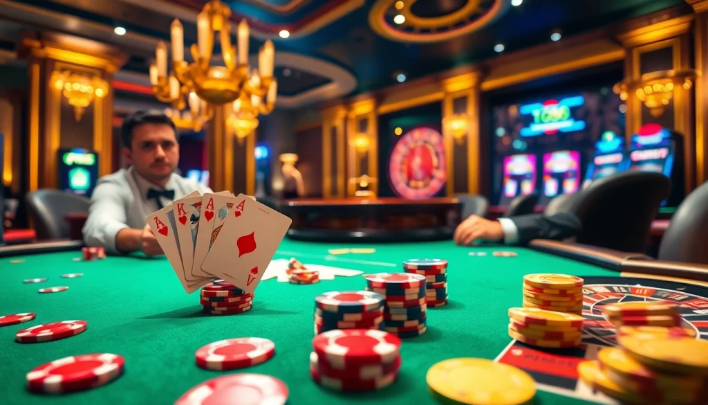 Experience the excitement of gambling at https://tg88co.com/ with a vibrant poker table scene showcasing thrilling wagers.