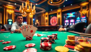 Experience the excitement of gambling at https://tg88co.com/ with a vibrant poker table scene showcasing thrilling wagers.