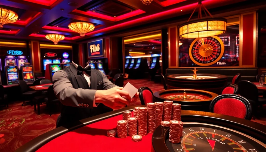 Experience the thrill of casino gaming with FLY88 at vibrant tables and slot machines.