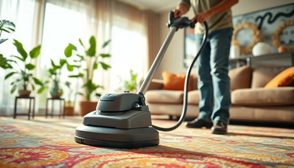 Efficient carpet cleaning roseville ca with a technician at work in a welcoming home environment.