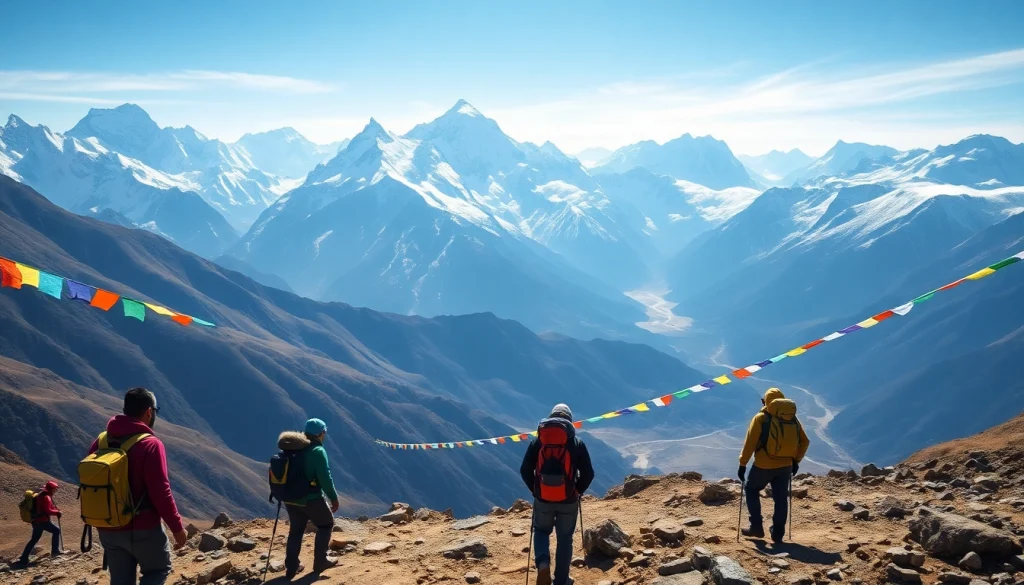 Stunning panorama of the Manaslu Circuit Trek showcasing Larkya La Pass, rugged mountains, and trekkers.