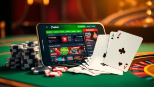 Experience vibrant online betting with 7upbet and casino elements like poker chips and roulette.