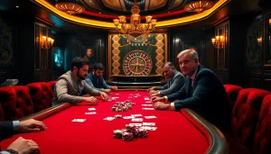 Players enjoying a thrilling poker game at EK333, showcasing excitement and luxury.