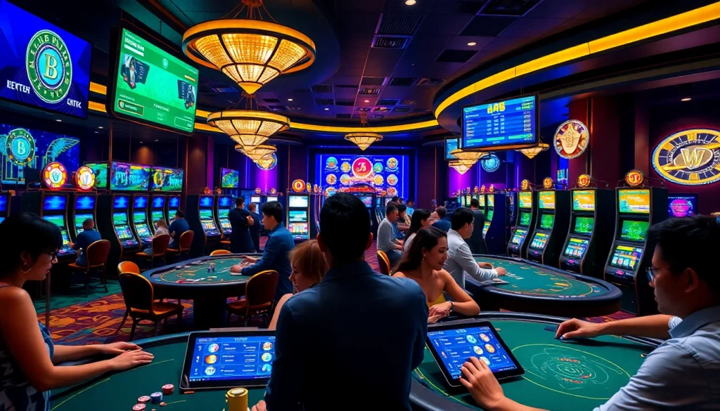 Engaged players enjoying games at crypto online casinos in a luxurious casino setting.