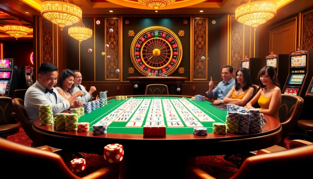 Players engaging in an exciting game of mahjong ways 2 at a luxurious casino table.