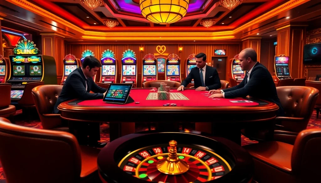 Experience the thrill of playing at Oxplay with vibrant casino tables and exciting slot machines.