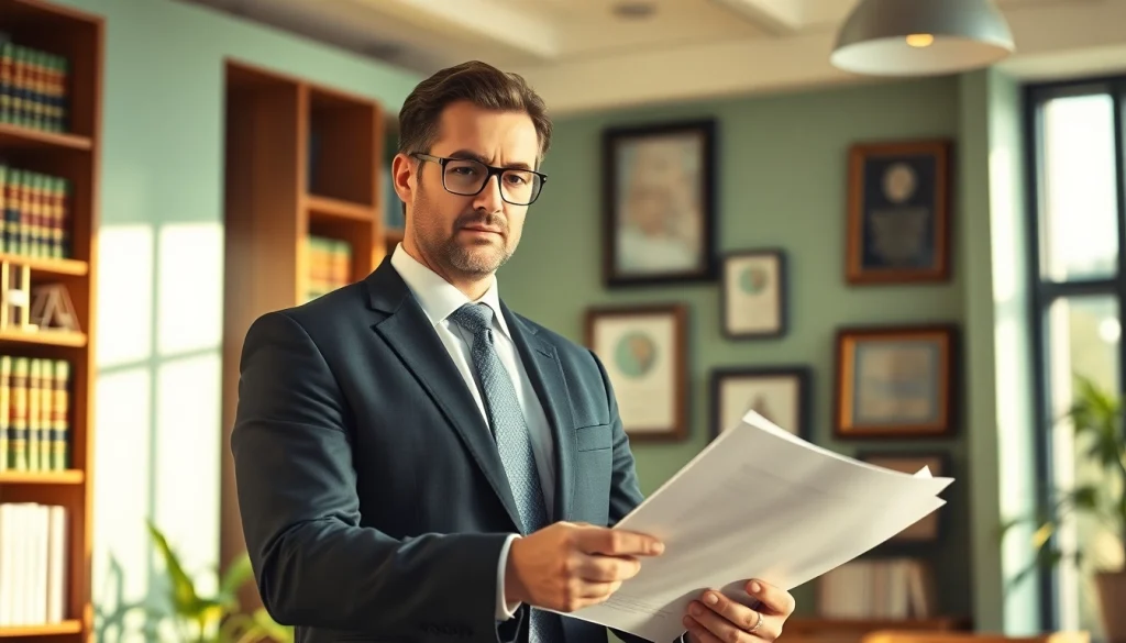 Representing Clearwater Car Accident Lawyer reviewing legal documents in a professional setting.