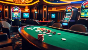 Experience the thrill of MK8 casino games with vibrant tables, cards, and roulette in a luxury setting.
