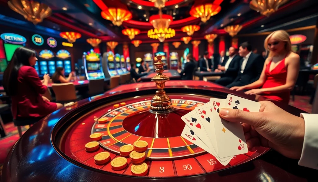 Experience the thrilling bets at https://five88.foo/ with an exciting casino scene, including roulette and poker.