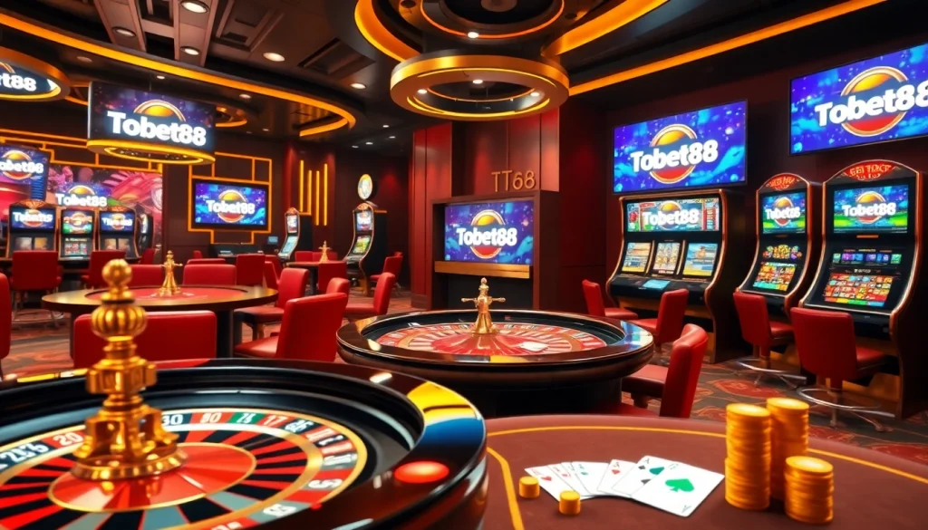 Tobet88 online gambling platform showcasing exciting casino elements like poker chips and roulette wheel.