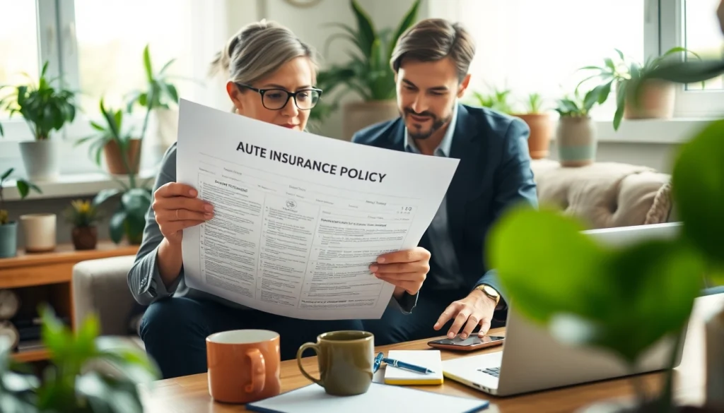 Explore comprehensive auto and home protection plans with a couple reviewing their insurance policy.