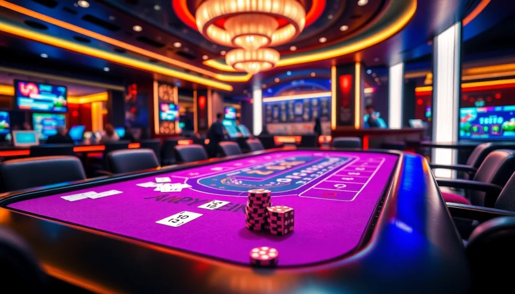 A thrilling tài xỉu online gambling scene with vibrant casino elements and engaged players.